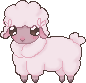 A pixel art of a pink sheep with large eyes