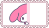 A stamp of the Sanrio character My Melody peeking from behind a wall