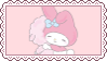 A stamp of the Sanrio characters My Sweet Piano and My Melody hugging