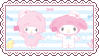 A stamp of the Sanrio characters My Sweet Piano and My Melody in nautical outfits