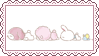 A stamp of the Sanrio characters My Sweet Piano, My Melody, and Wish Me Mell lying in a row