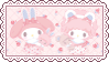 A stamp of the Sanrio characters My Sweet Piano and My Melody wearing animal ears