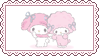 A stamp of the Sanrio characters My Sweet Piano and My Melody with ribbons in their hair