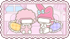 A stamp of the Sanrio characters My Sweet Piano and My Melody wearing virtual reality headsets