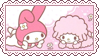 A stamp of the Sanrio characters My Sweet Piano and My Melody lying together